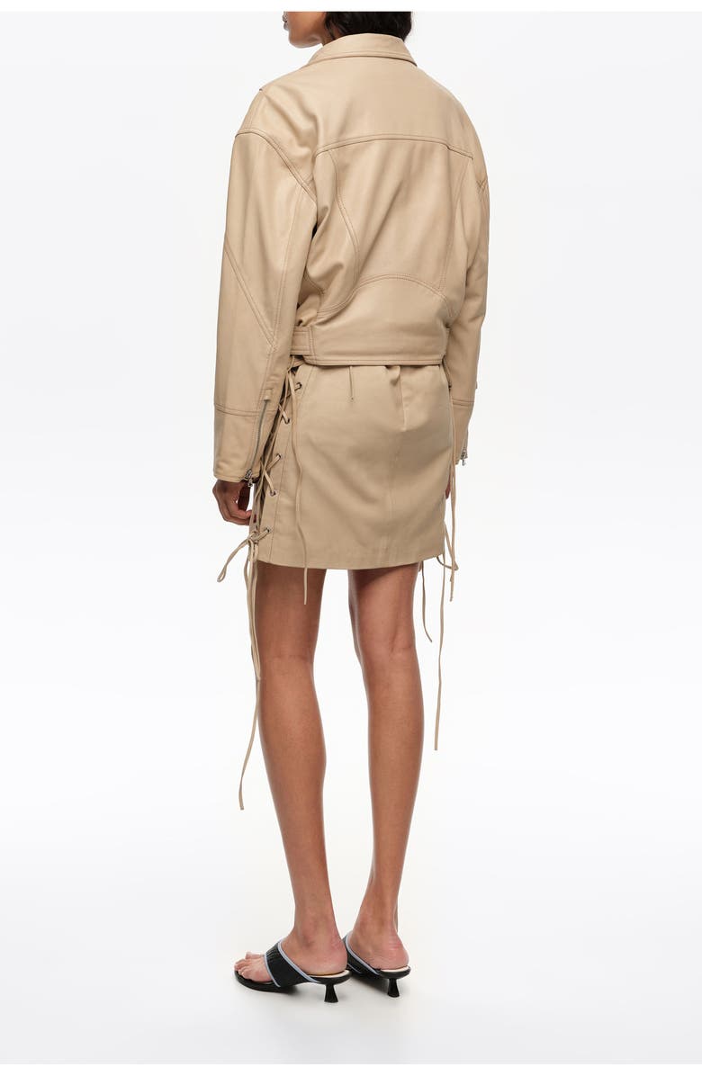 Bimba y Lola Double-breasted leather jacket with adjustable detailing, Alternate, color, Light Stone