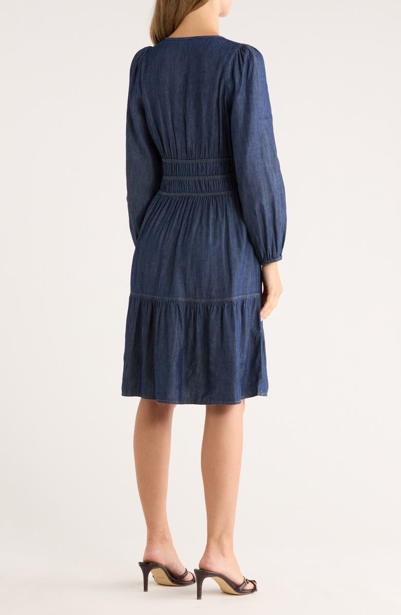 Tommy Hilfiger Long Sleeve Fit & Flare Chambray Dress, Alternate, color, Dark Wash