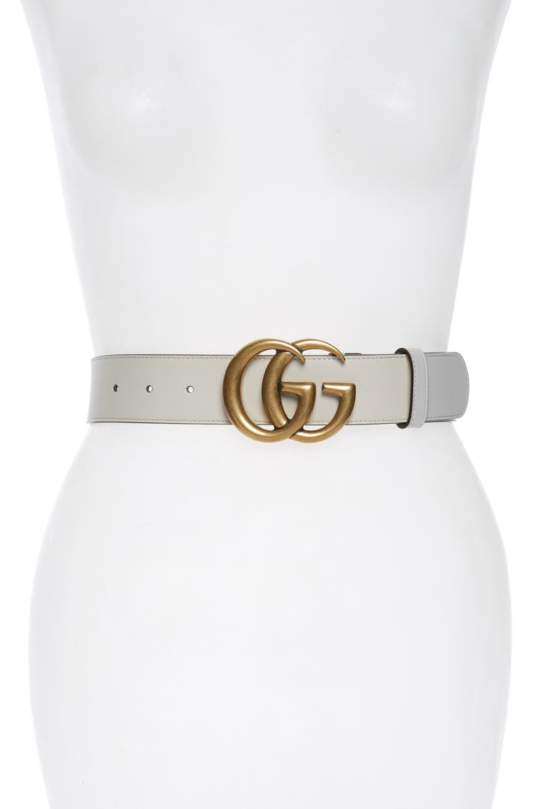 GG Logo Leather Belt, Main, color, MYSTIC WHITE