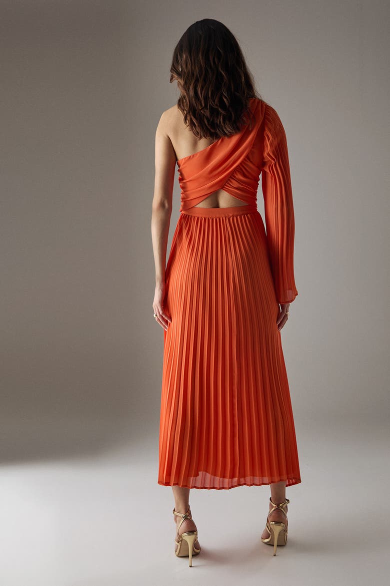 Chiffon One Shoulder Cut Out Midi Dress, Alternate, color, Orange