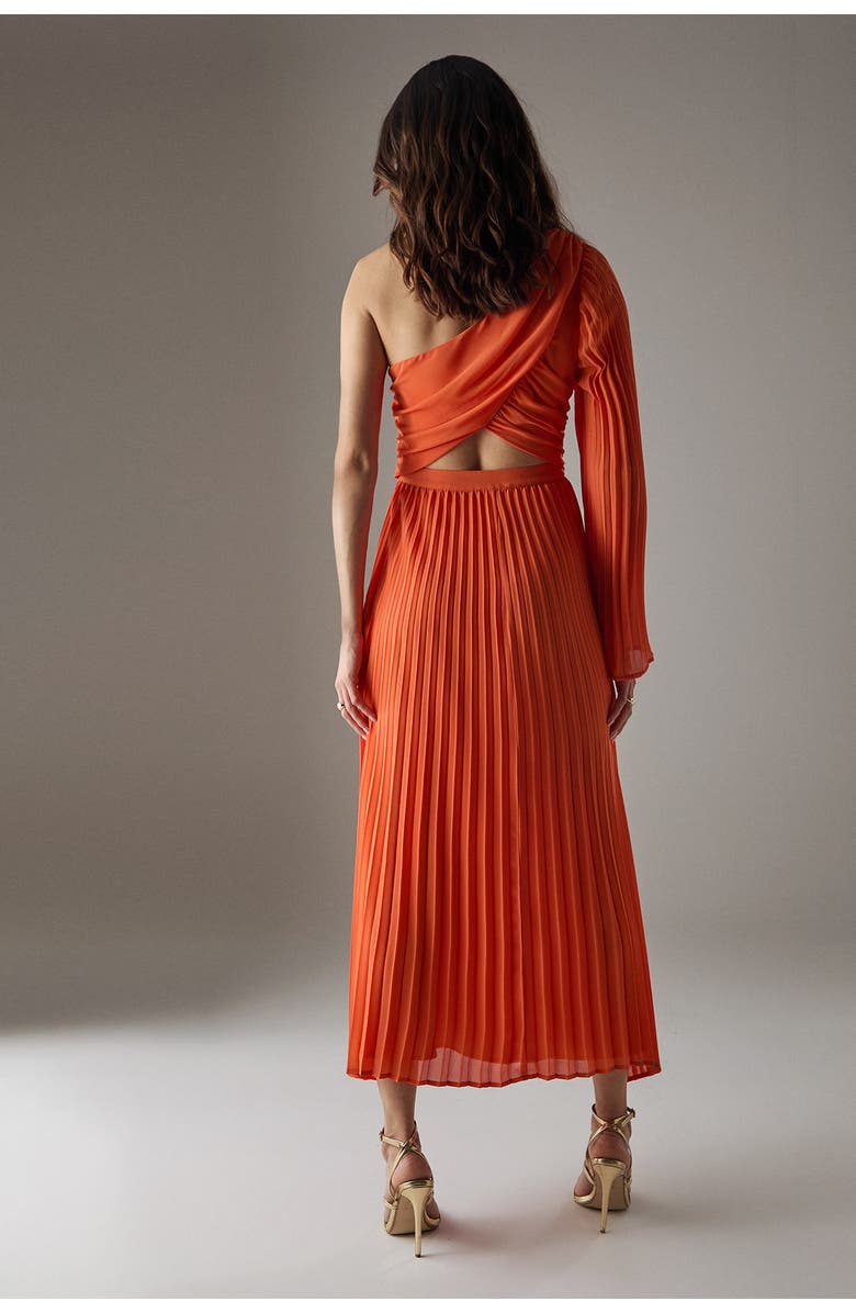 Warehouse Chiffon One Shoulder Cut Out Midi Dress, Alternate, color, Orange