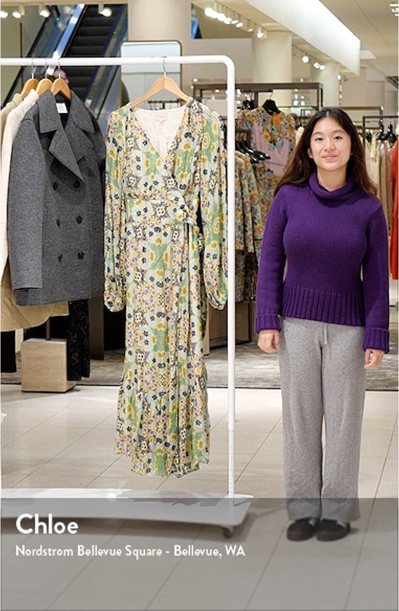 Shani Metallic Floral Print Long Sleeve Wrap Dress, sales video thumbnail