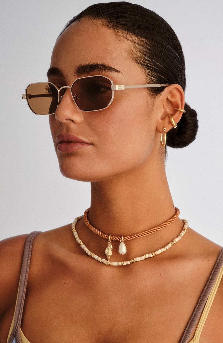 Le Specs Mythic 57mm Square Sunglasses, Alternate, color, Gold / Light Brown Mono