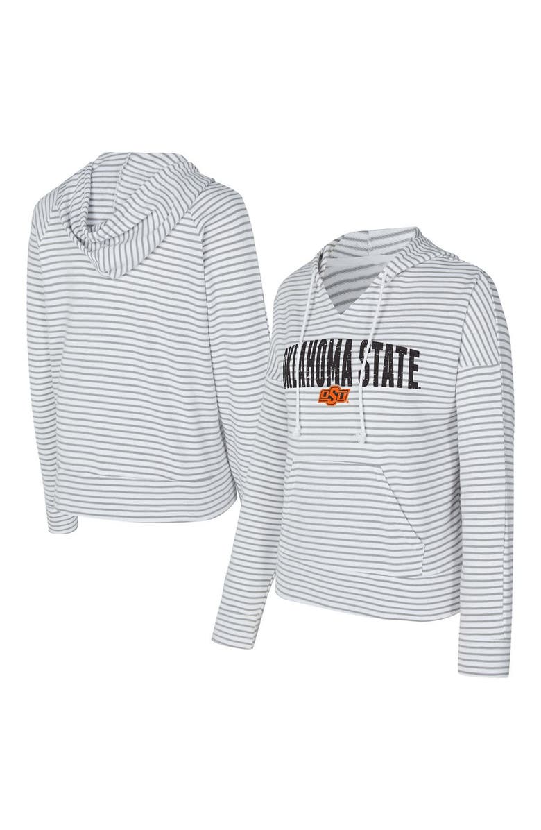 CONCEPTS SPORT Men's Concepts Sport White/Gray Oklahoma State Cowboys French Terry Striped V-Neck Pullover Hoodie, Main, color, White