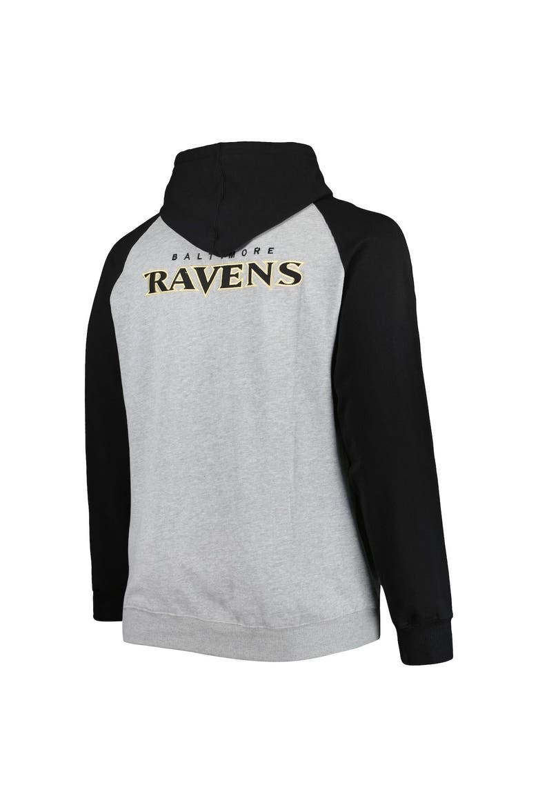Men's Heather Gray Baltimore Ravens Big & Tall Fleece Raglan Full-Zip Hoodie Jacket, Alternate, color, Heather Gray