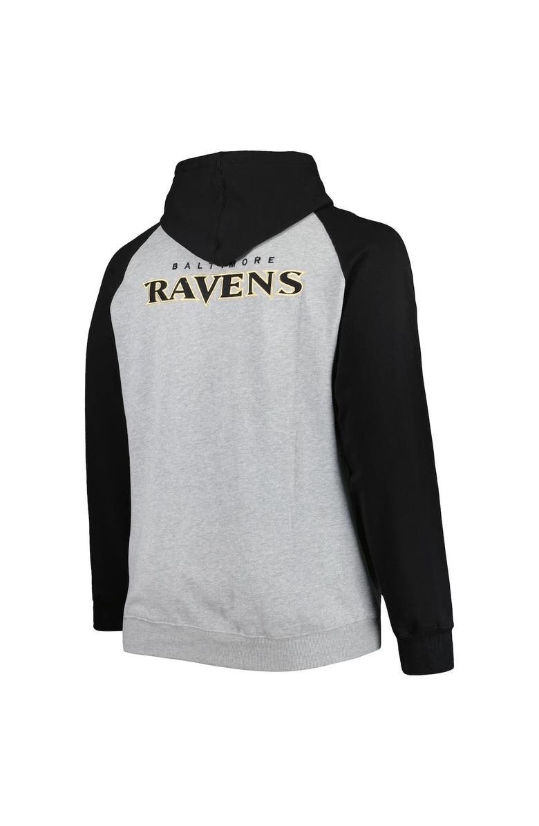 PROFILE Men's Heather Gray Baltimore Ravens Big & Tall Fleece Raglan Full-Zip Hoodie Jacket, Alternate, color, 