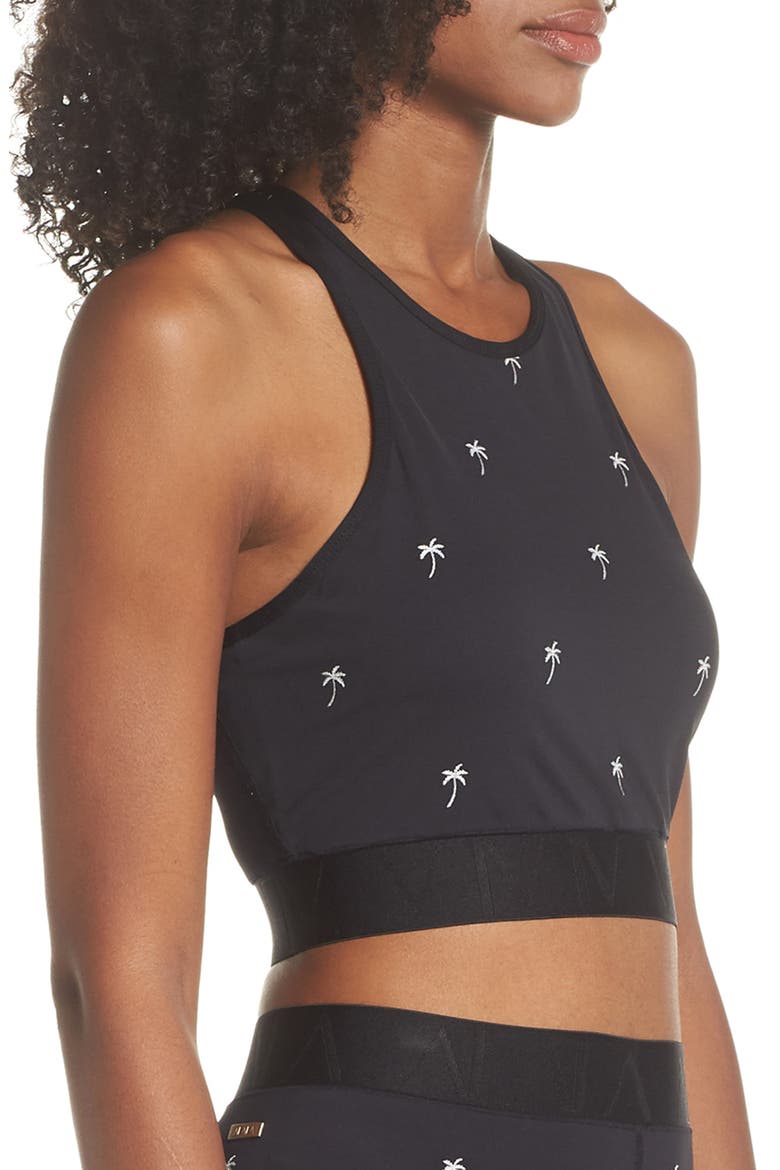 Longline Sports Bra, Alternate, color, EMBROIDERED PALM