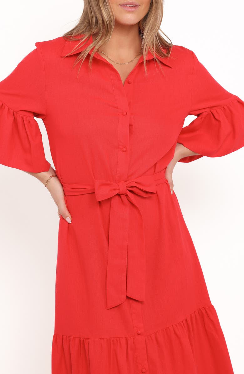 Petal & Pup Kirrily Tie Waist Shirtdress, Alternate, color, Red