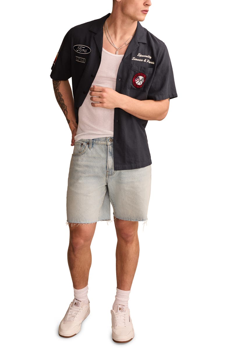 Lucky Brand Ford Mechanic Embroidered Short Sleeve Cotton Graphic Camp Shirt, Alternate, color,