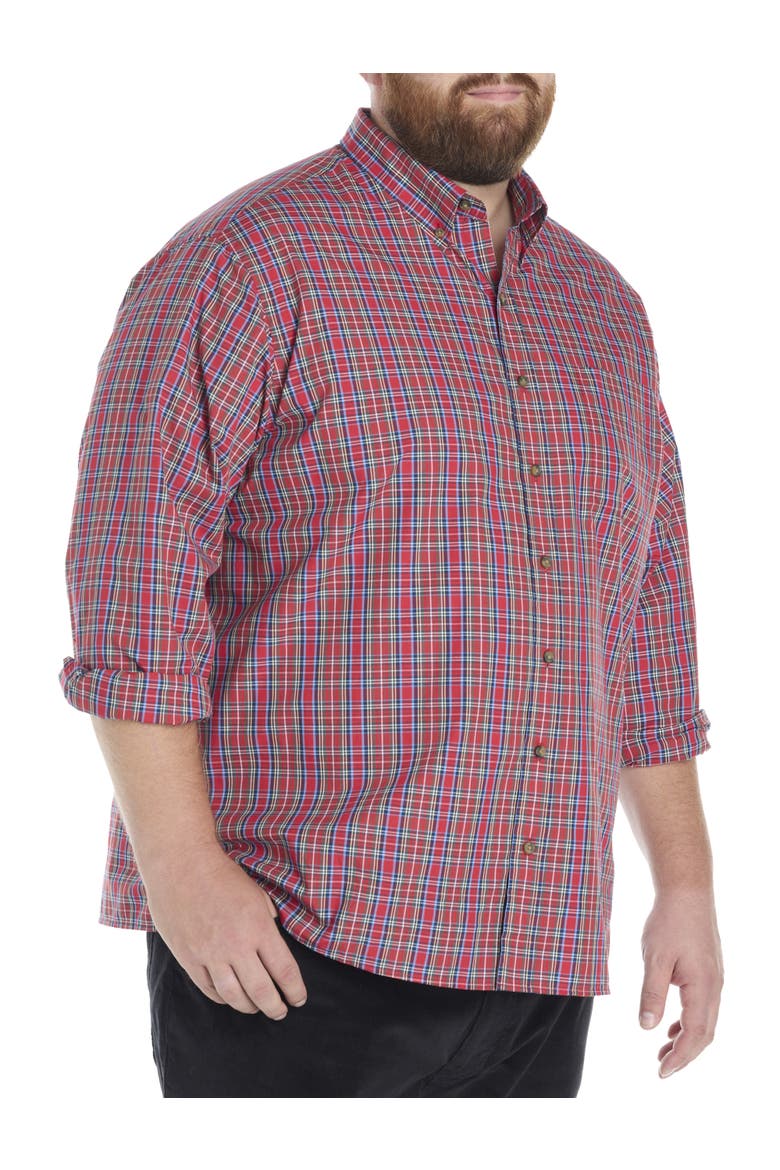 Big & Tall Easy-Care Small Plaid Sport Shirt, Main, color, RED