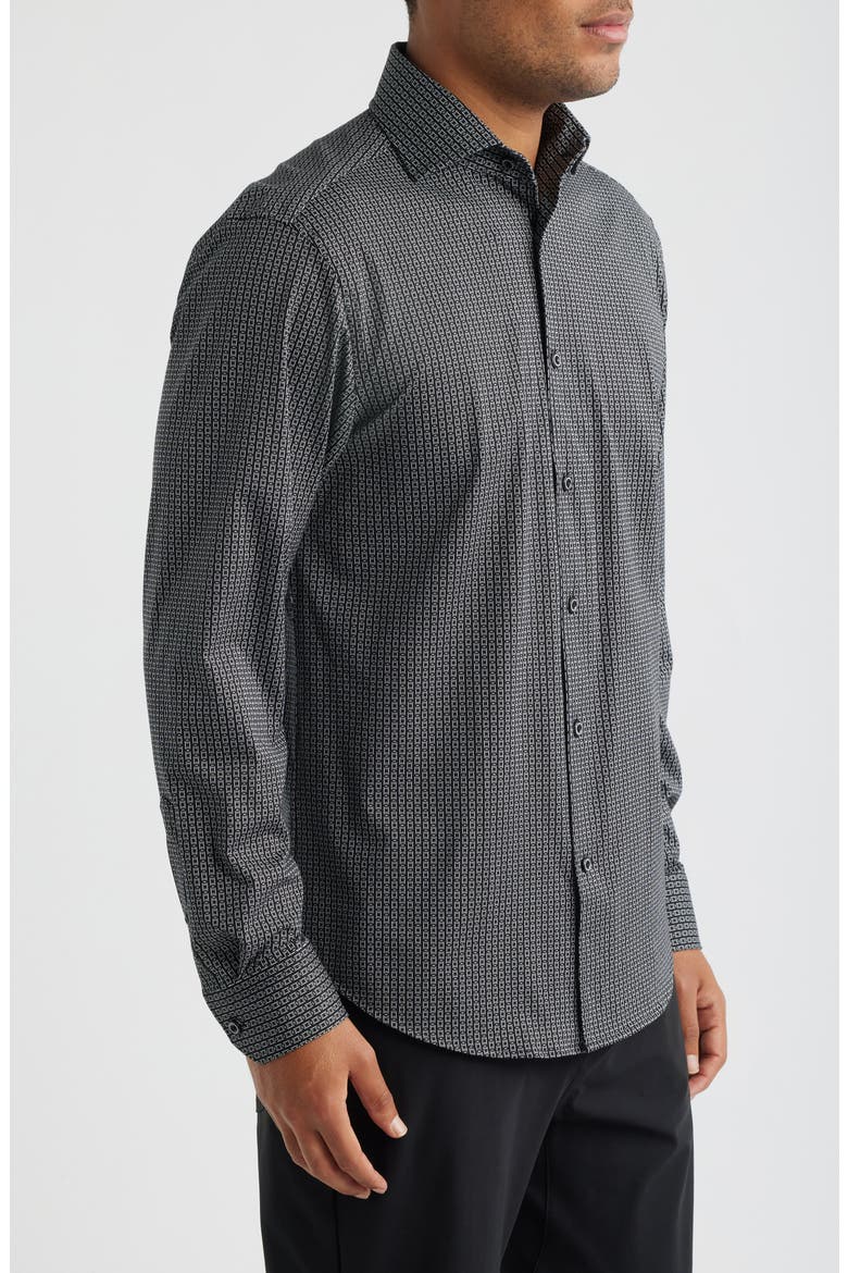 Devon OoohCotton® Geometric Button-Up Shirt, Alternate, color, BLACK