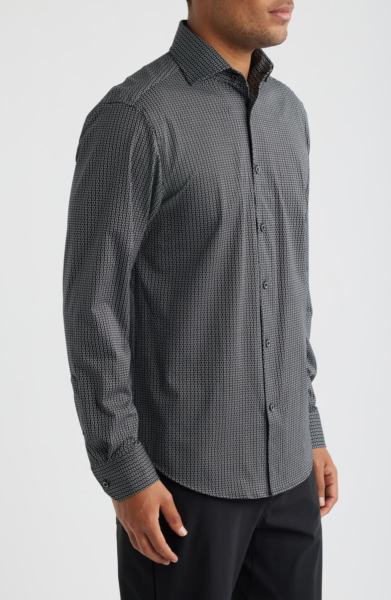 Bugatchi Devon OoohCotton<sup>®</sup> Geometric Button-Up Shirt, Alternate, color, Black