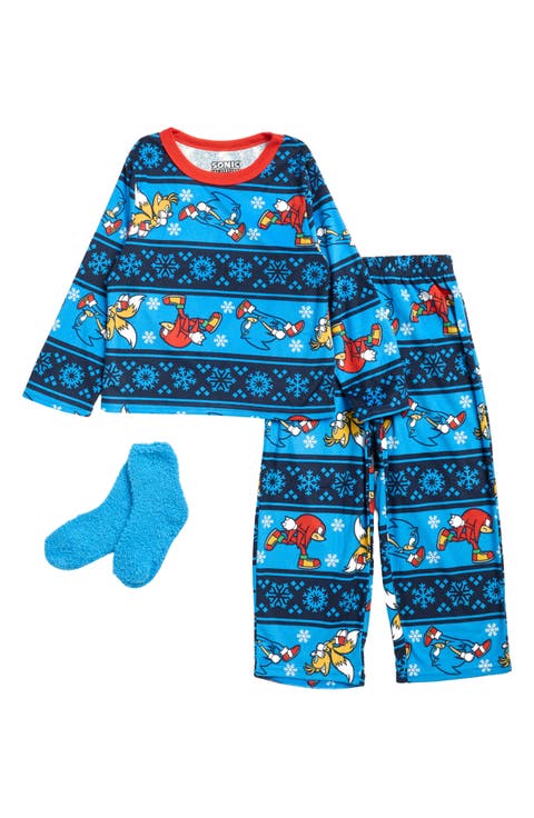Kids' Sonic the Hedgehog™ Fair Isle Two-Piece Pajamas & Socks Set (Little Kid)