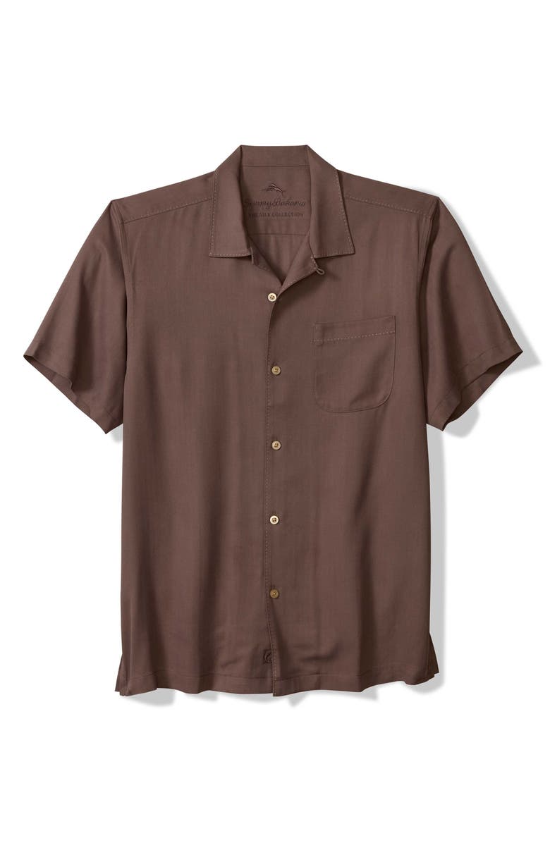 Tommy Bahama Harbor Luxe Silk Camp Shirt, Main, color, Desert Plum