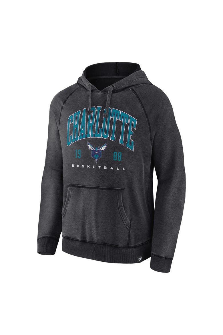 Men's Fanatics Branded Heather Charcoal Charlotte Hornets Foul Trouble Snow Wash Raglan Pullover Hoodie, Alternate, color, Heather Charcoal