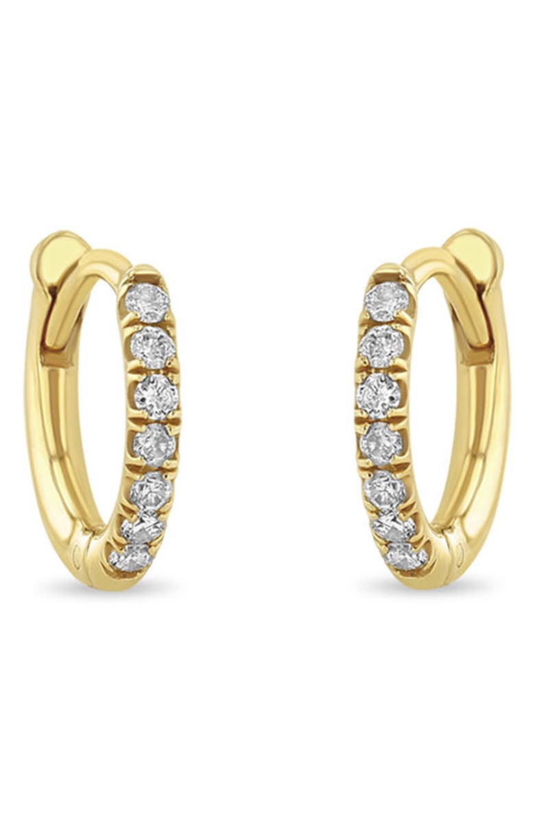 Zoë Chicco Small Diamond Pavé Hinge Huggie Earrings, 9mm, Main, color, 14K Yellow Gold