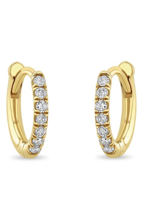 Small Diamond Pavé Hinge Huggie Earrings, 9mm