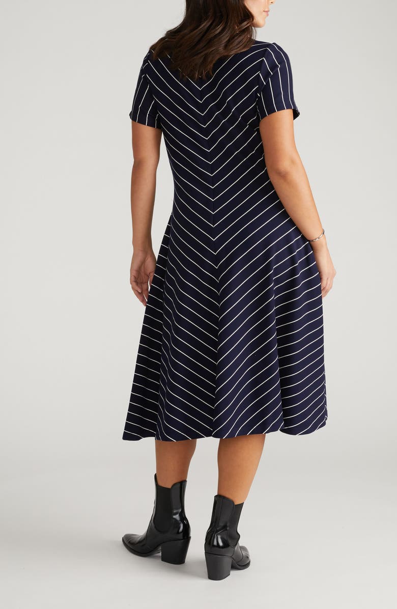Universal Standard Imani Chevron Stripe Ponte Knit Dress, Alternate, color, Navy Blue Pinstripe
