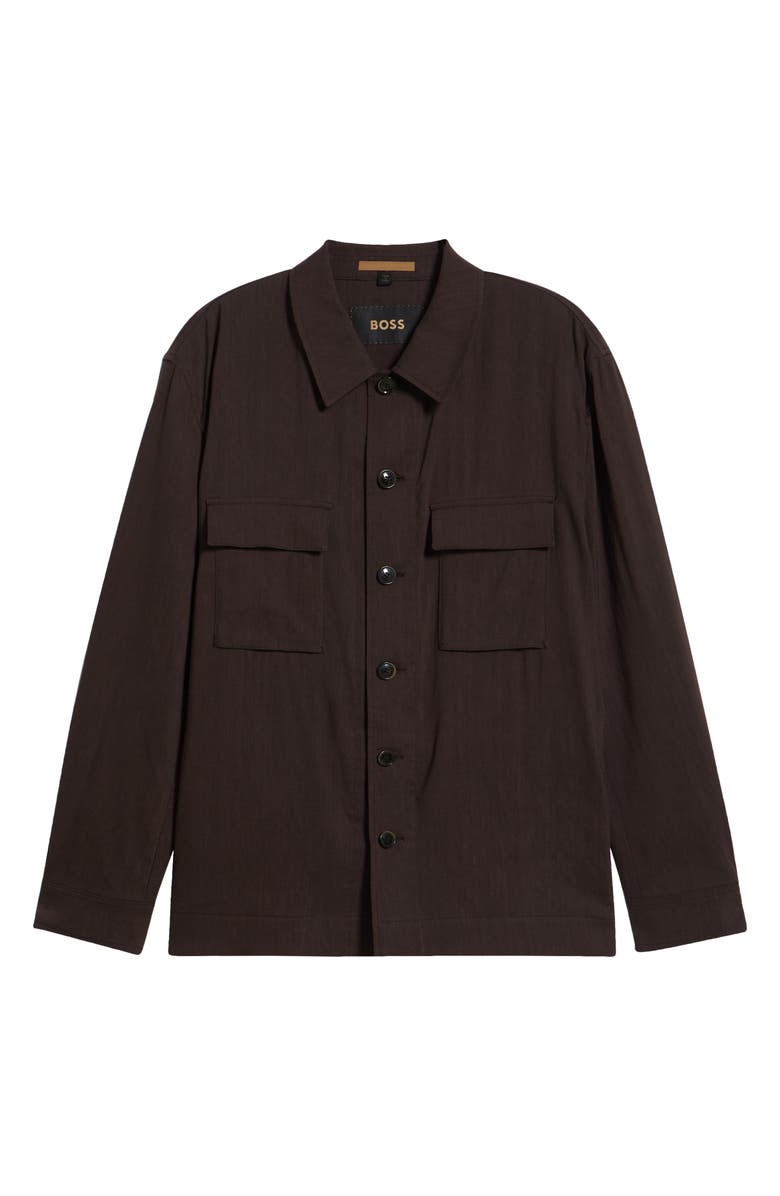 BOSS Corvin Linen & Wool Blend Overshirt, Alternate, color, Dark Brown