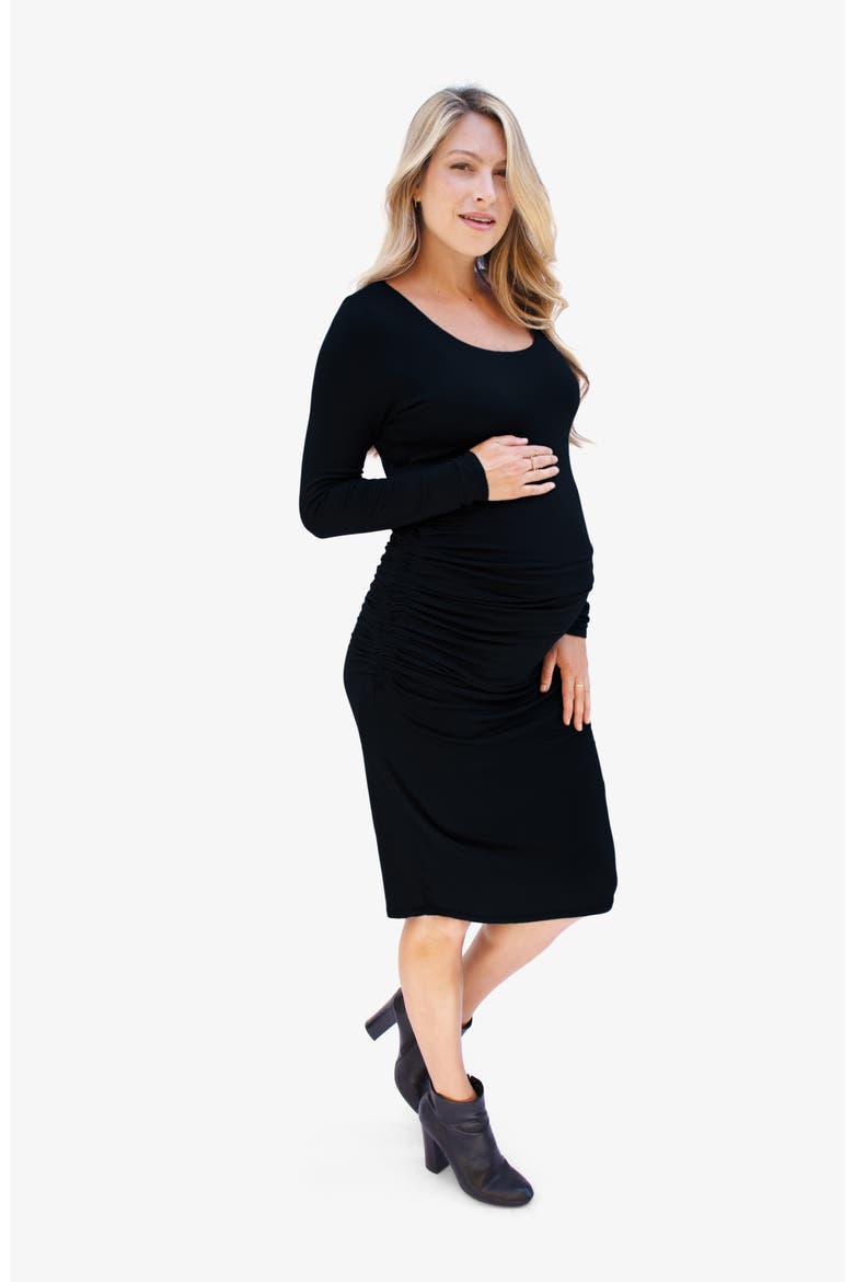 Ingrid & Isabel® Side Ruched Long Sleeve Maternity Body-Con Dress, Alternate, color, BLACK