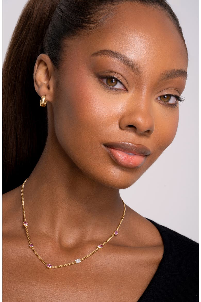 El Mar Diamond & Pink Sapphire Necklace, Alternate, color, 18K YELLOW GOLD