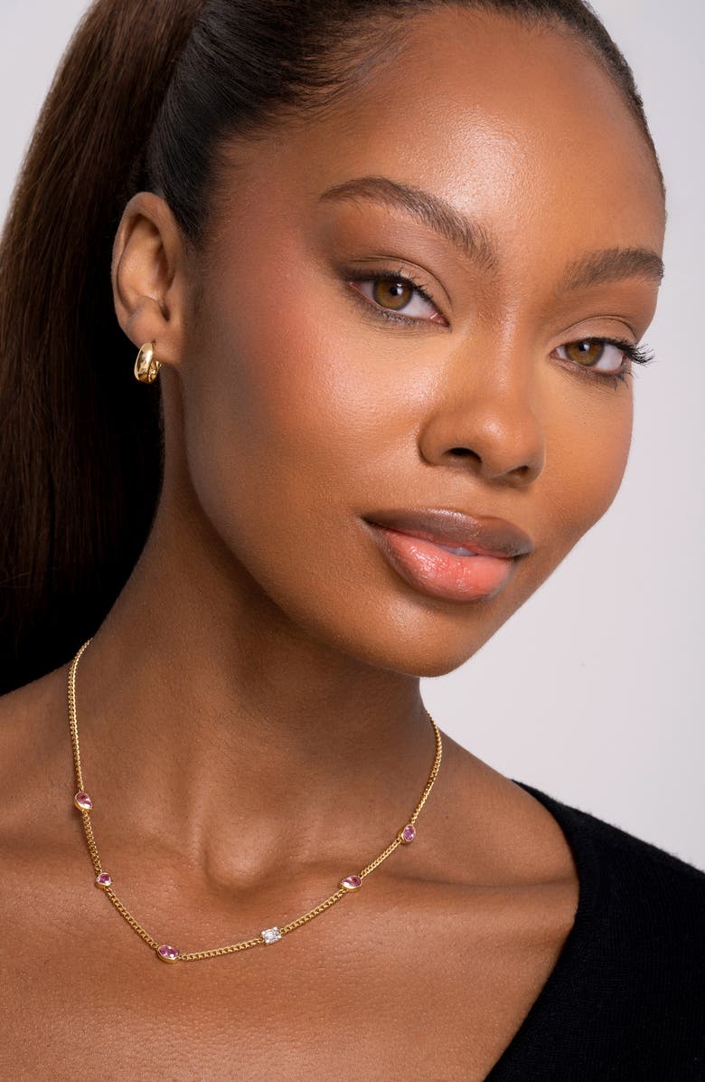 Bony Levy El Mar Diamond & Pink Sapphire Necklace, Alternate, color, 18K Yellow Gold