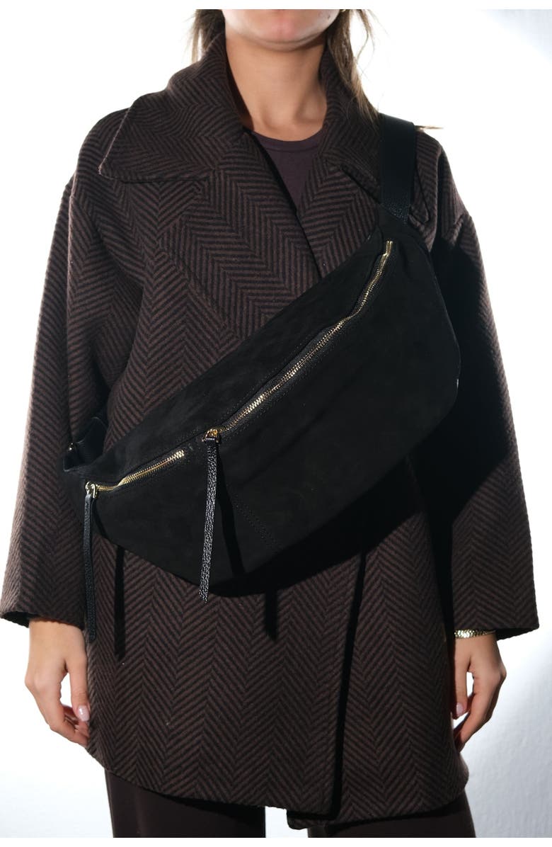 Forever & Always Shoes Sola Leather Body Bag, Main, color, Black Suede