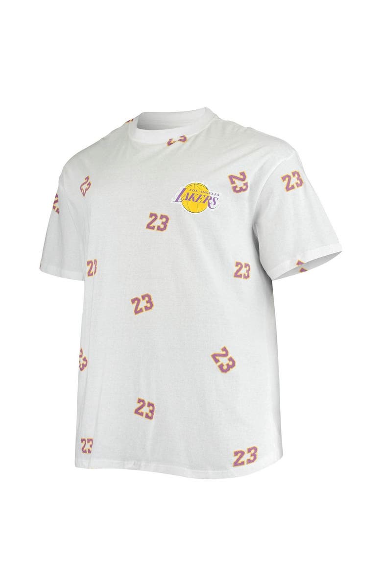 FANATICS Men's Fanatics Branded LeBron James White Los Angeles Lakers Big & Tall Allover Name & Number T-Shirt, Alternate, color,