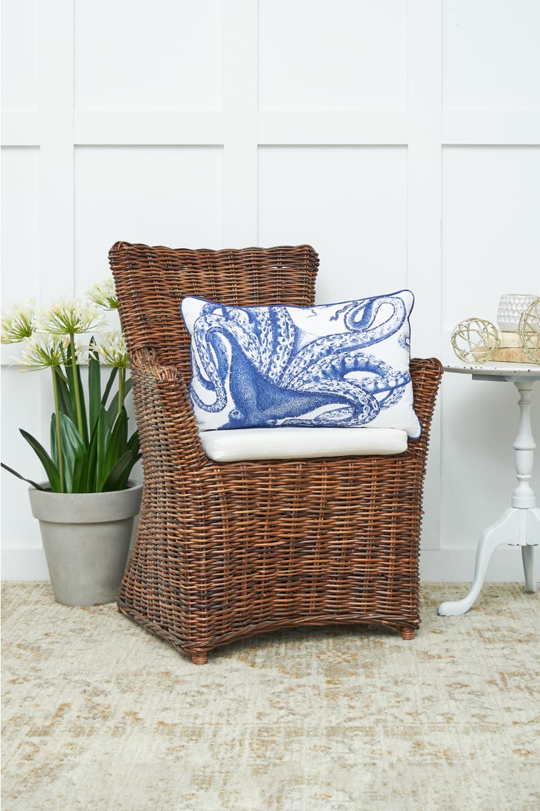 Blue Octopus Lumbar Accent Throw Pillow 14" x 22", Alternate, color, White