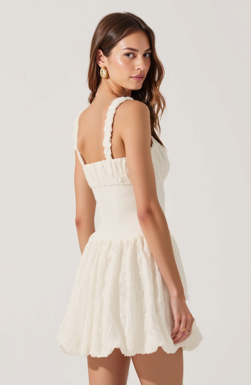 Modenaire Bouclé Knit Fit & Flare Mini Dress In White