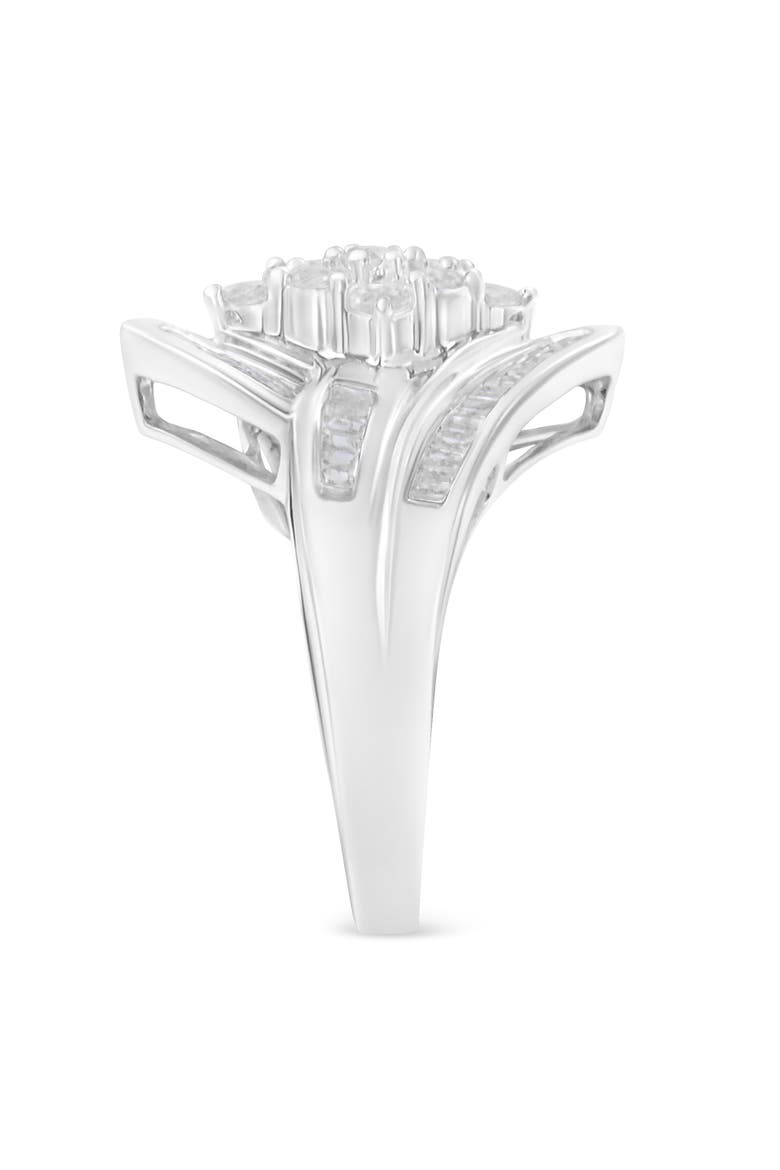 10K White Gold 1.0 Cttw Diamond Bypass Cluster Ring, Alternate, color, White Gold