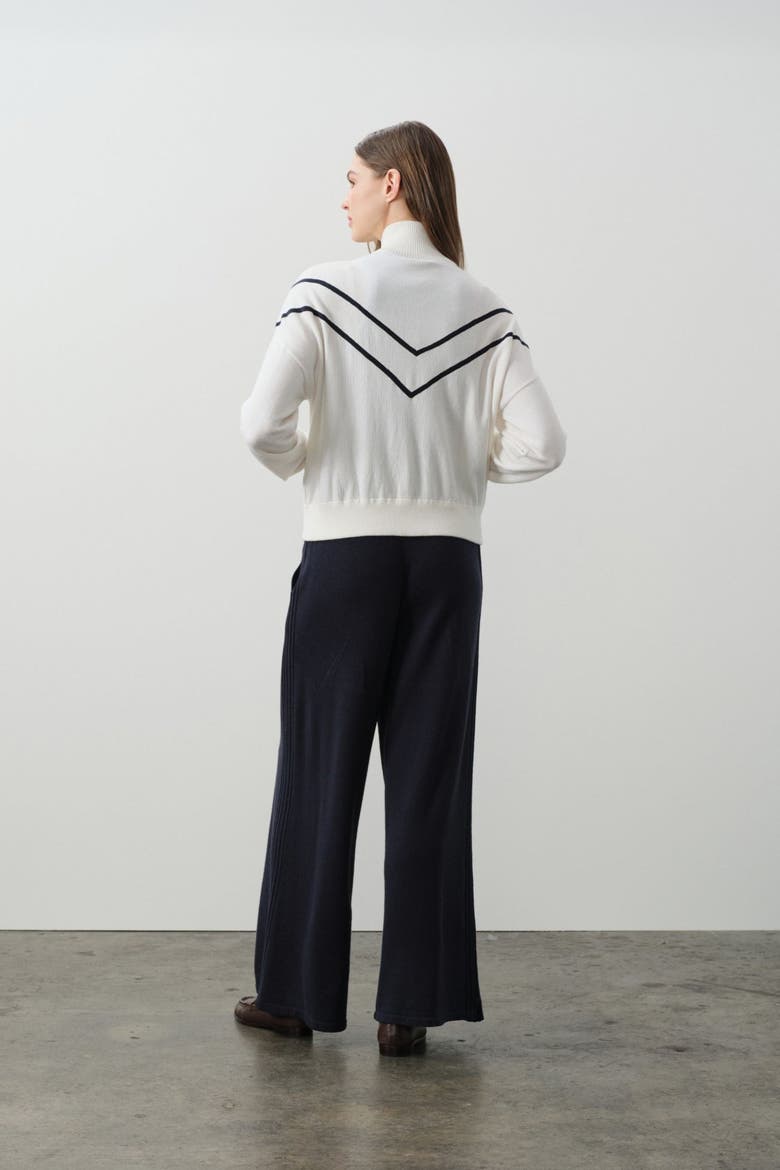 Magda Cotton Cashmere Track Jacket, Alternate, color, ECRU/NAVY