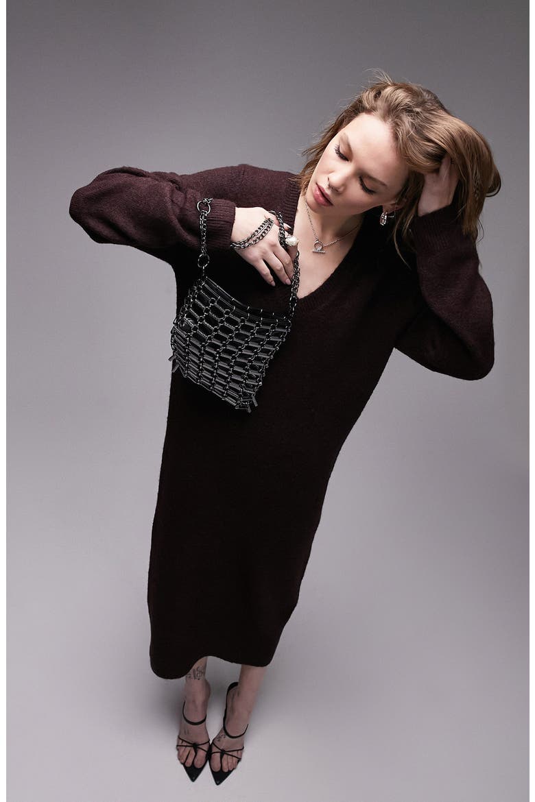 Long Sleeve Sweater Dress, Alternate, color, BURGUNDY