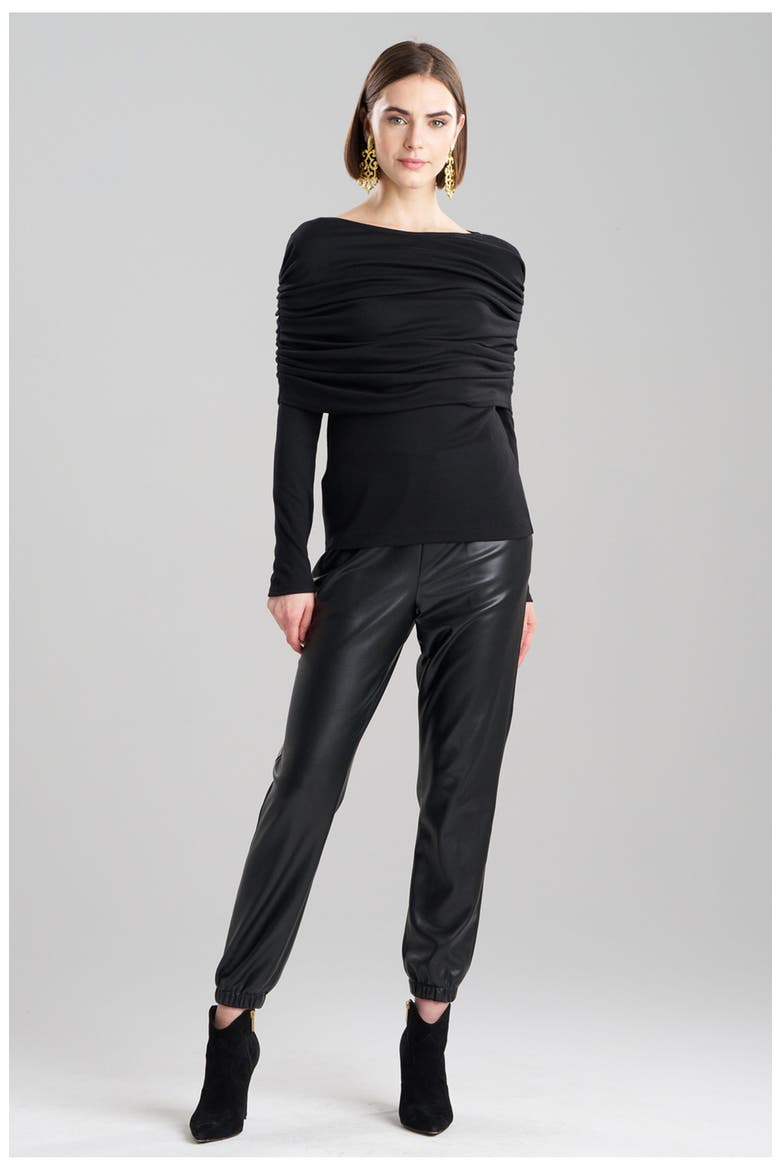 Layering Cut & Sew Rouched Top w/ Sleeves, Main, color, BLACK