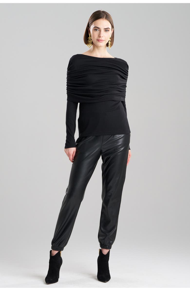 Natori Layering Cut & Sew Rouched Top w/ Sleeves, Main, color, Black