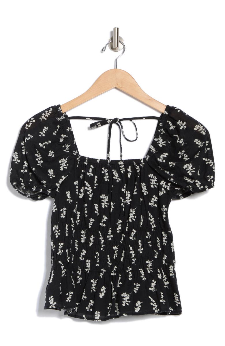 Melrose and Market Puff Sleeve Top, Alternate, color, Black- Ivory Maisie Leaves