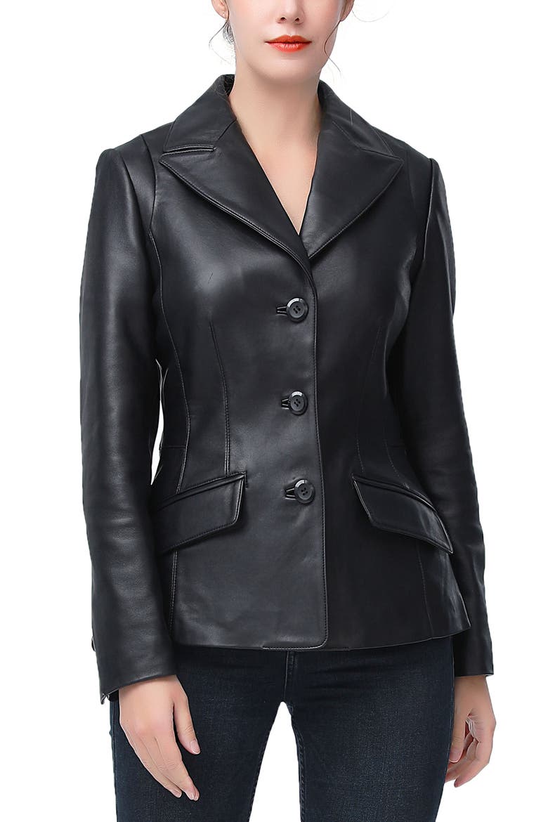 Mya Leather Blazer, Main, color, Black