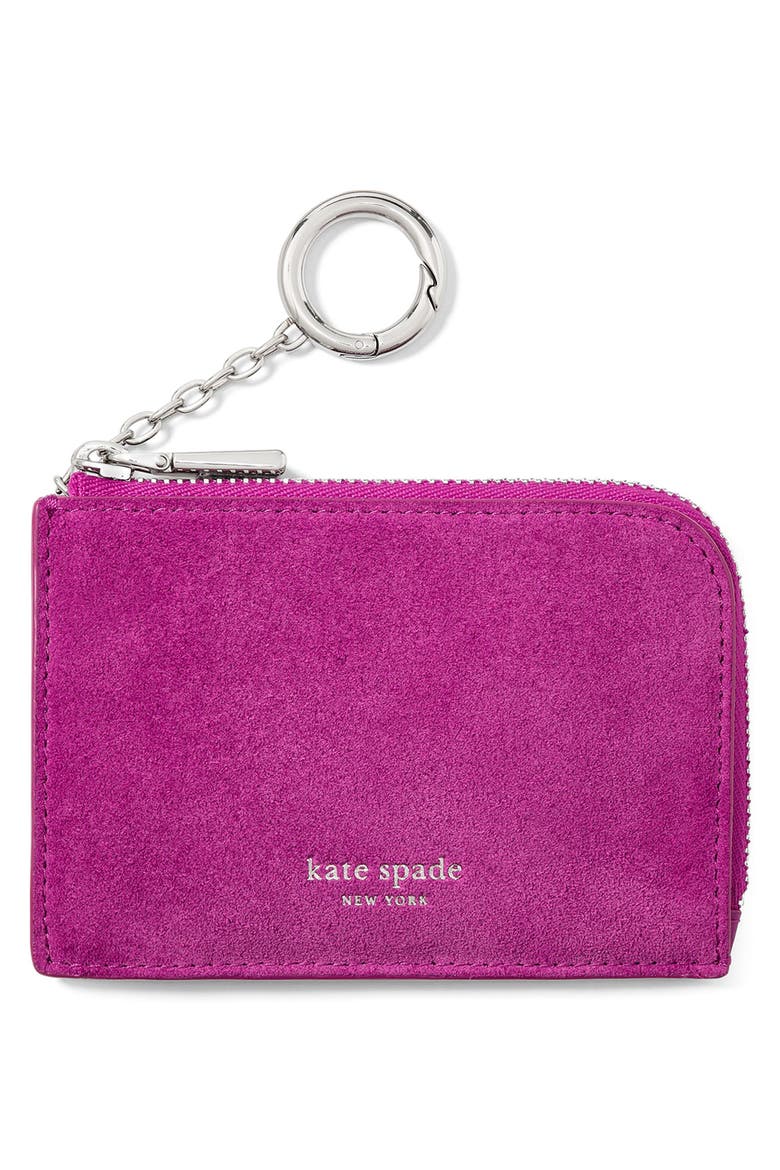 Mini Suede Zip Card Case, Alternate, color, BEET