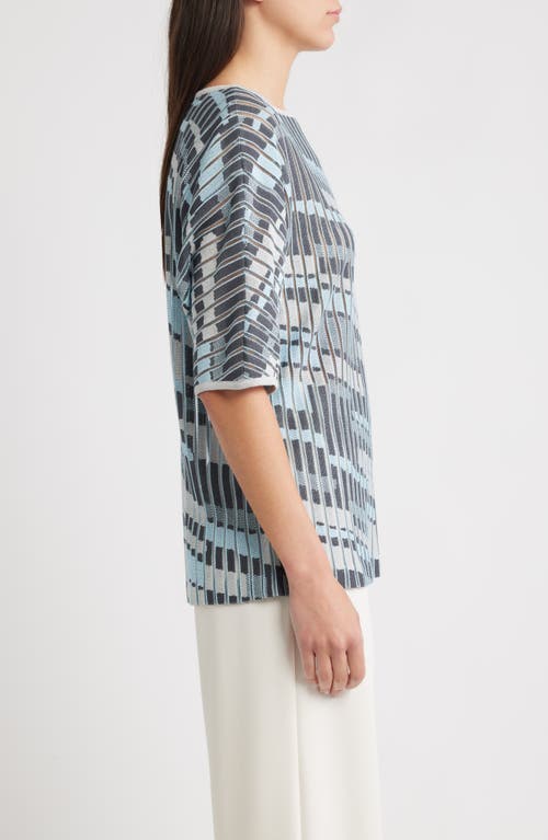 Ming Wang Sheer Burnout Jacquard Knit Tunic In Blue