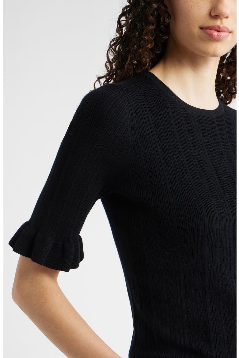 Pointelle Wool Blend Crewneck Sweater, Alternate, color, BLACK