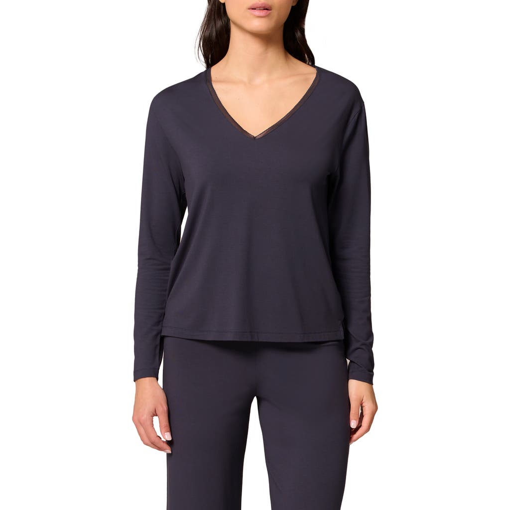 Simone Perele Aurore V-neck Pajama Top In Black