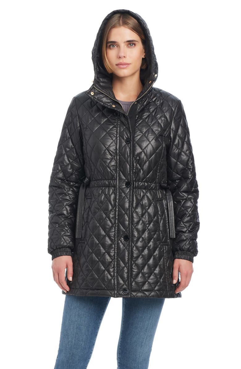 Kate Spade New York water resistant diamond quilted jacket, Alternate, color, Black