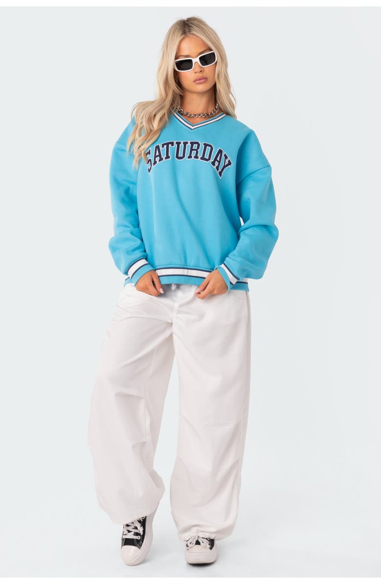 EDIKTED Saturday Oversize V-Neck Cotton Blend Sweatshirt, Alternate, color, 