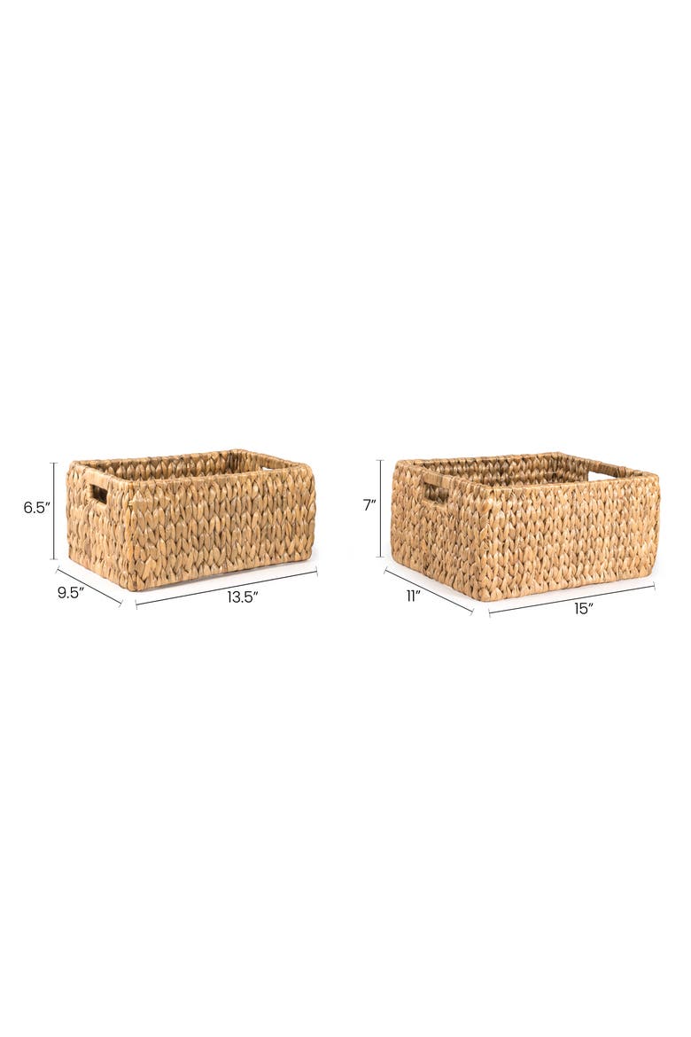 Leif Rustic Minimalist Hand-Woven Hyacinth Nesting Baskets with Handles, Alternate, color, Natural