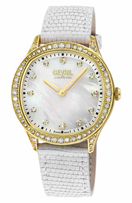 GEVRIL Morcote Swiss Diamond Leather Strap Watch, 36mm - 1.3ct.