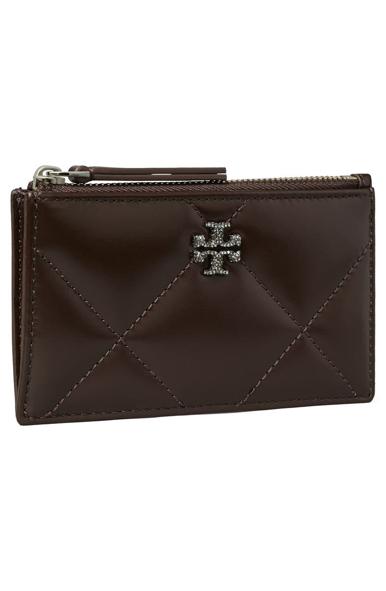 Tory Burch Small Kira Pavé Diamond Quilted Leather Card Case, Alternate, color, Cocoa