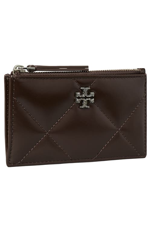 Tory Burch Small Kira Pavé Diamond Quilted Leather Card Case In Brown