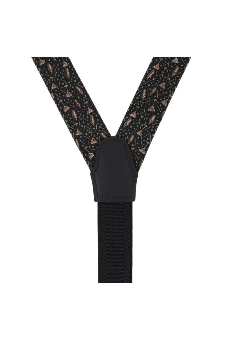 Happy Hour Martini Fun Novelty Silk Button End Suspenders, Alternate, color, Black