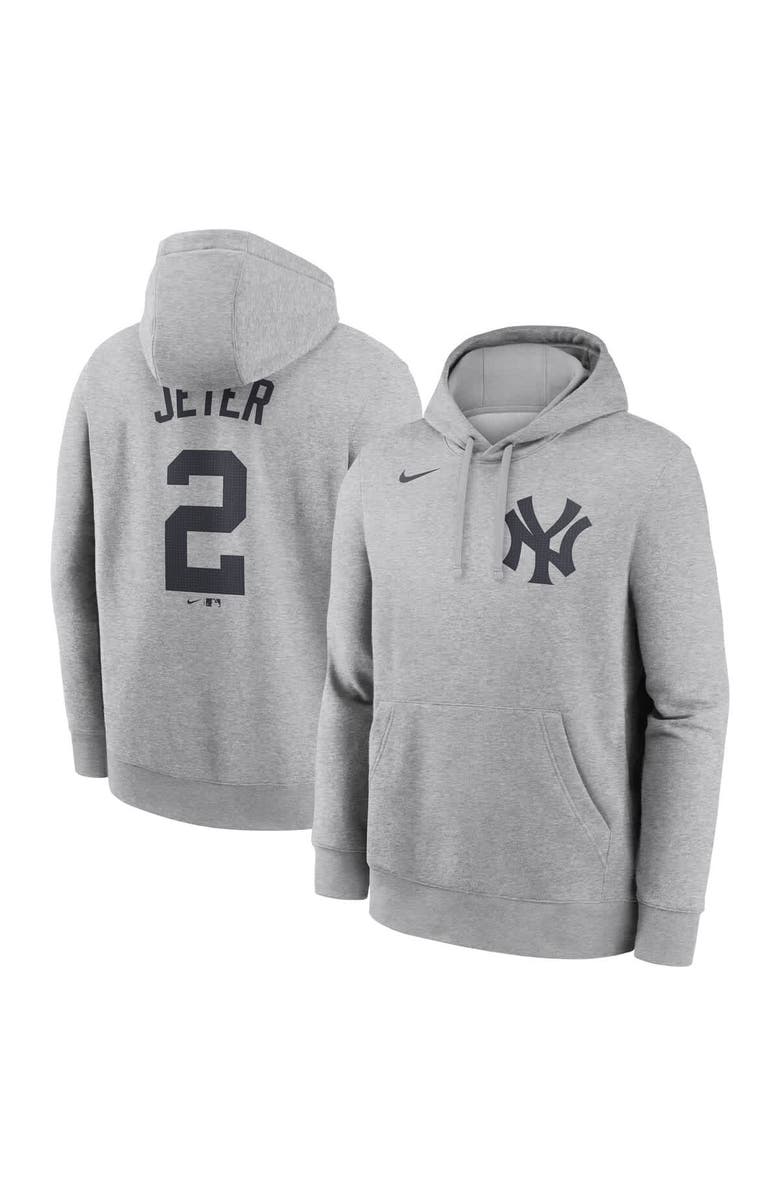 Nike Men's Nike Derek Jeter Heather Gray New York Yankees Player Name & Number Club Fleece Pullover Hoodie, Main, color, 