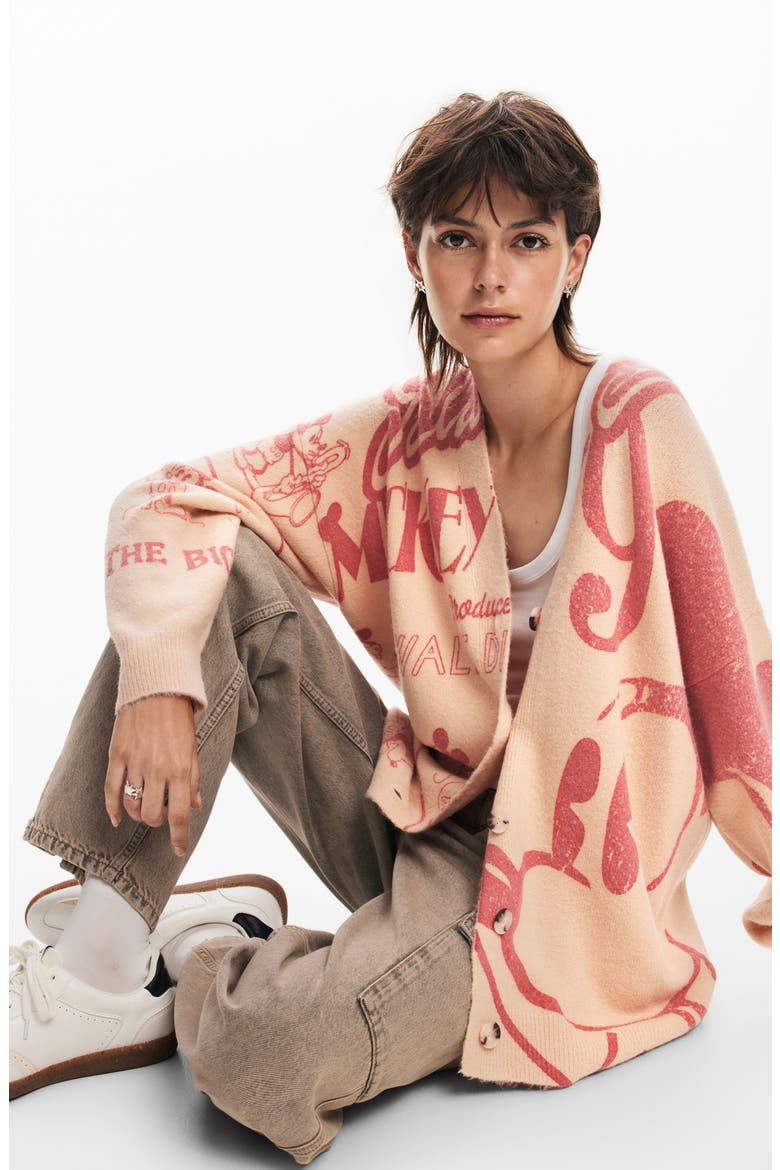 Mickey Mouse V-Neck Cardigan, Alternate, color, BEIGE/ RED